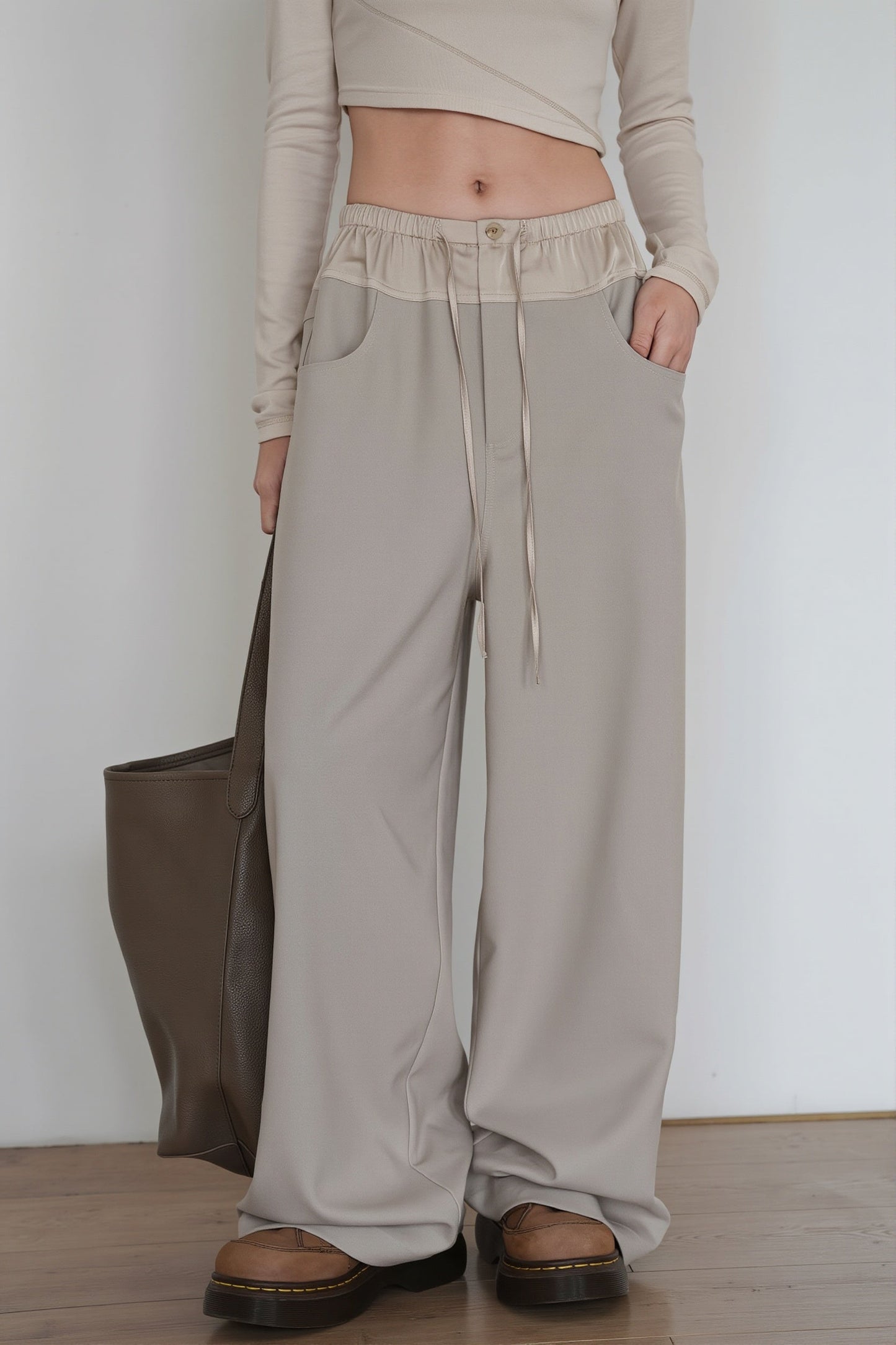 Damen Wide Leg Yogahose Mit Colorblock Bund