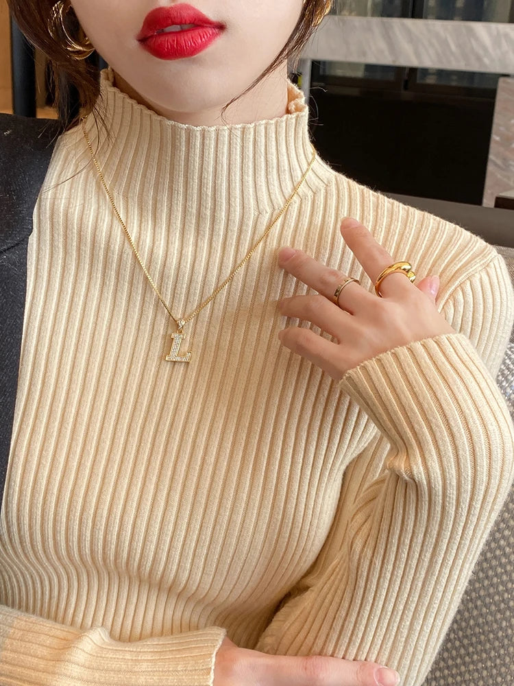 Damen Enganliegender Strickpullover mit Rollkragen