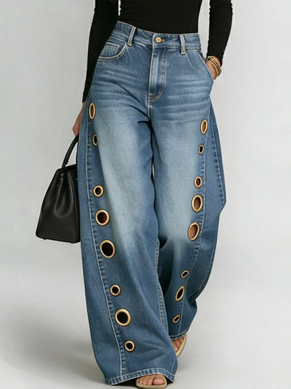 Damen High-Waist Freizeit Jeans mit weitem Bein