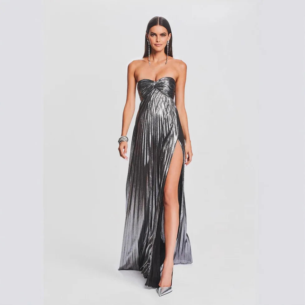 Silbernes trägerloses elegantes Kleid für Hochzeitsgäste