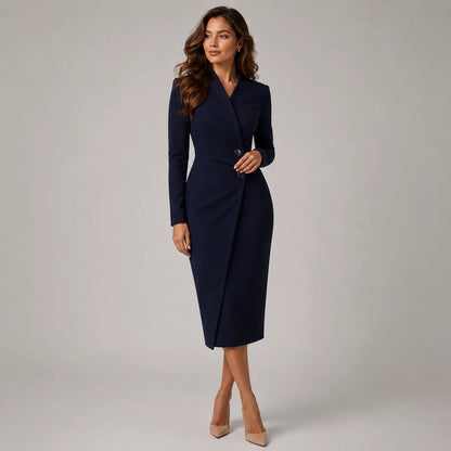 Figurbetontes Wickel-Midikleid für Damen mit Schalkragen