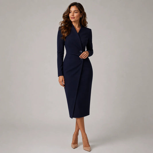 Figurbetontes Wickel-Midikleid für Damen mit Schalkragen