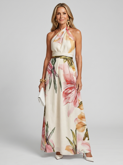 Damen Maxikleid Mit Neckholder Und Blumenmuster