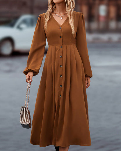 Elegantes Damen-Langarmkleid mit durchgehender Knopfleiste