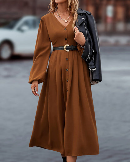 Damen-Herbstkleid mit Knopfleiste und langen Ärmeln