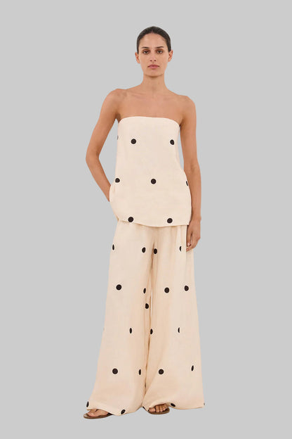 Damen Sommer-Set mit Punktmuster und weiter Hose in kompletter Ansicht