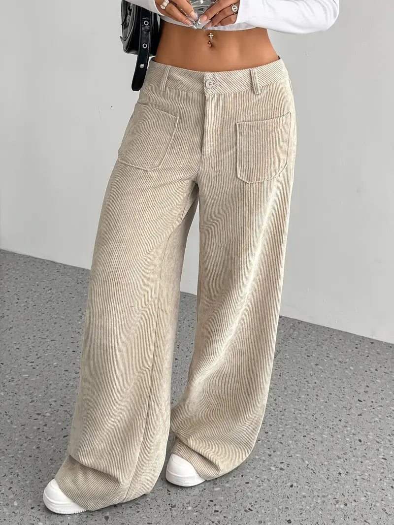 Damen Weite Hose Mit Hohem Bund Und Struktur