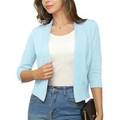 Damen Kurzcardigan Mit Offener Front Und Dreiviertelärmeln