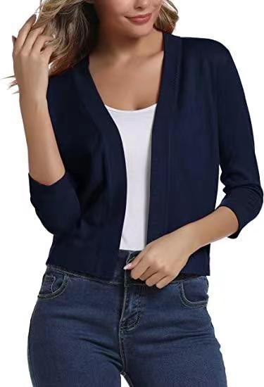Damen Kurzcardigan Mit Offener Front Und Dreiviertelärmeln