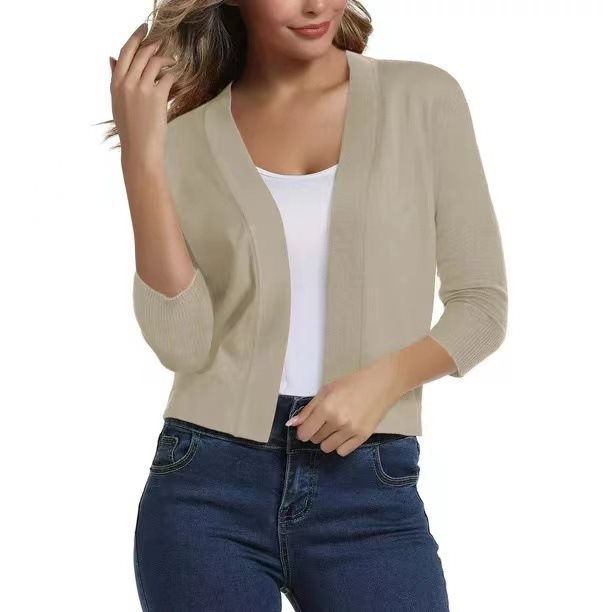 Damen Kurzcardigan Mit Offener Front Und Dreiviertelärmeln