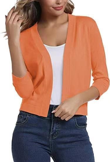 Damen Kurzcardigan Mit Offener Front Und Dreiviertelärmeln