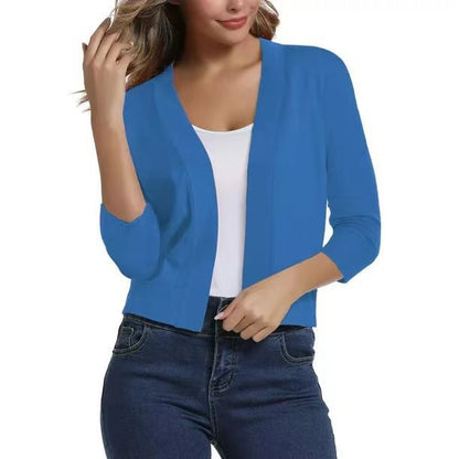 Damen Kurzcardigan Mit Offener Front Und Dreiviertelärmeln