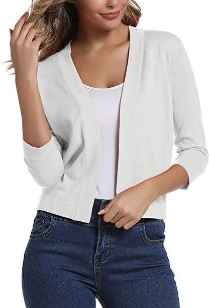 Damen Kurzcardigan Mit Offener Front Und Dreiviertelärmeln