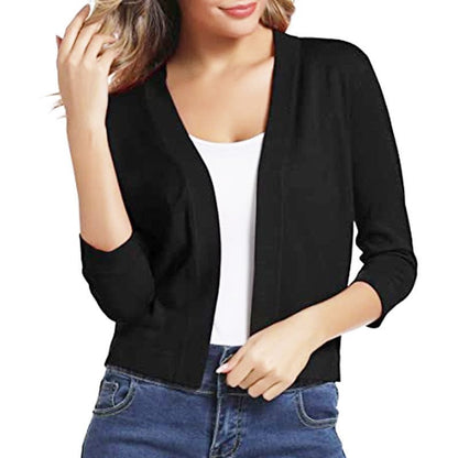 Damen-Cardigan mit offener Vorderseite und kurzen Schnittdetails