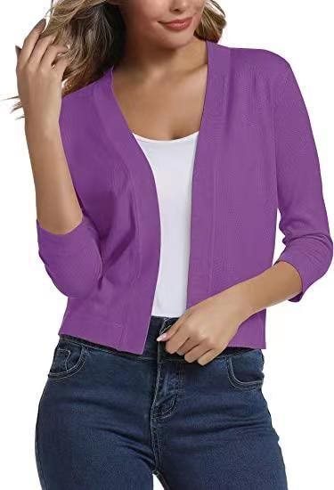 Damen Kurzcardigan Mit Offener Front Und Dreiviertelärmeln