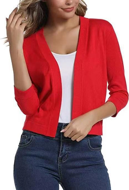Damen Kurzcardigan Mit Offener Front Und Dreiviertelärmeln