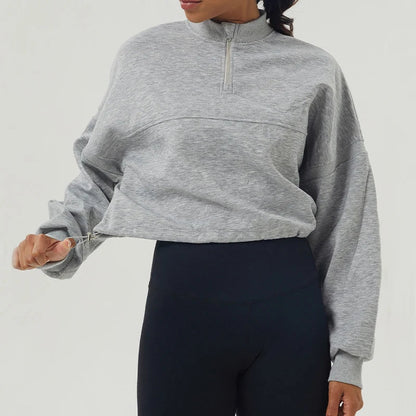 Damen Oversized Sweatshirt aus Baumwollmischung mit halbem Reißverschluss