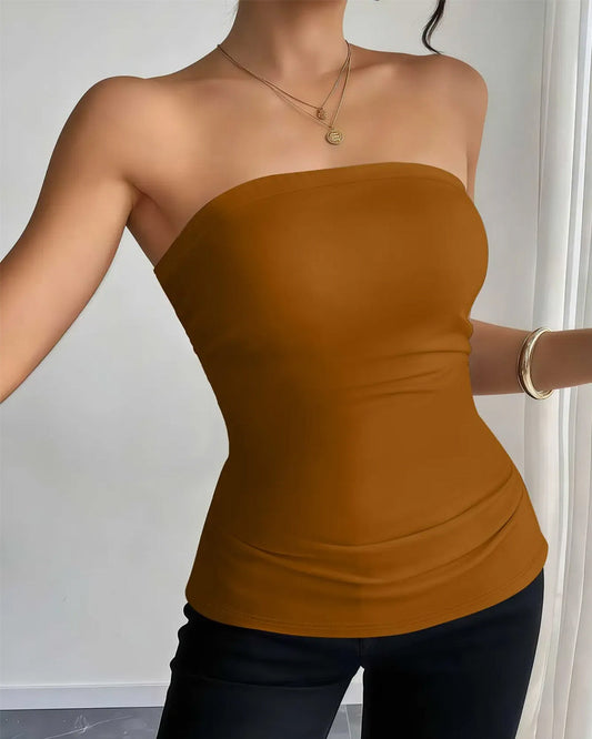 Damen Tube Top einfarbig und ärmellos in schulterfreiem Design, Vorderansicht
