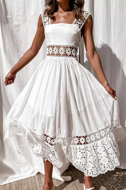 Damen-Maxikleid mit Spitze und Cut-Outs in langer, schwingender Boho-Form