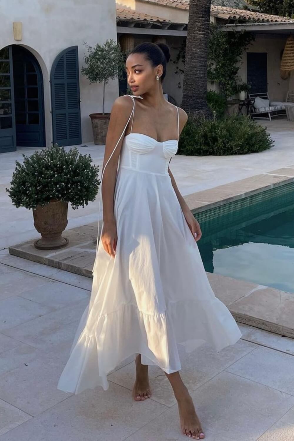 Polyester Knöchellanges langes Kleid Weiß