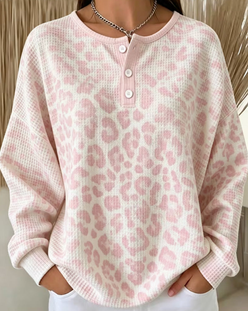 Leopardmuster und Rundhalsausschnitt des lässigen Sweatshirts
