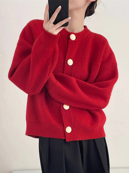 Damen Strickcardigan mit Rundhalsausschnitt und Ein-Knopf-Verschluss