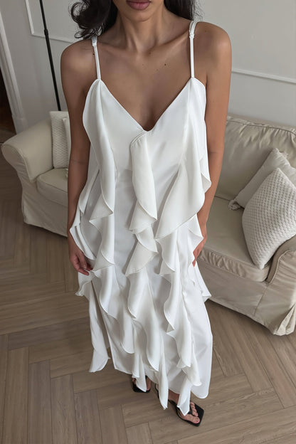Luftiges Cami-Maxikleid für Damen mit schmalen Trägern und Volantsaum
