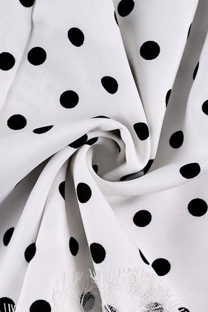 Luftige Damen Shorts mit Spitze und Polka Dot Muster in Nahaufnahme