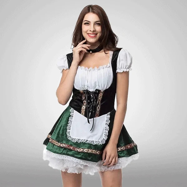 Samt bestickte bayerische Latzhose grün für Damen