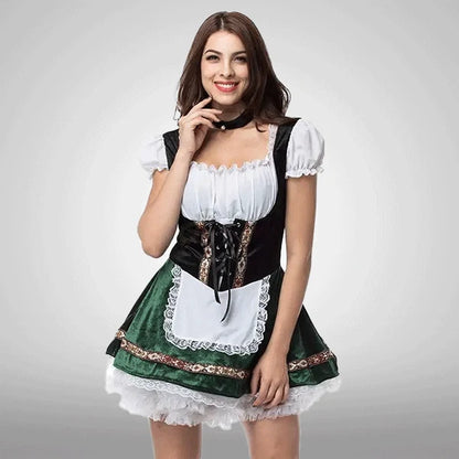 Samt bestickte bayerische Latzhose grün für Damen