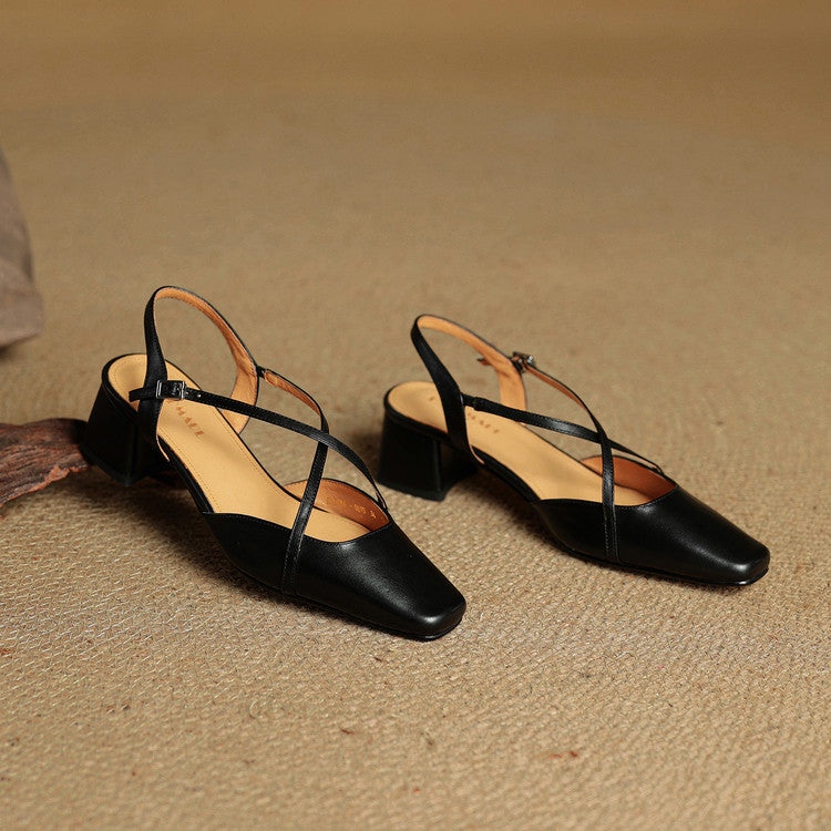 Damen Blockabsatz Pumps mit eckiger Kappe und Riemchen von oben