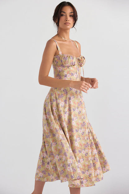 Florales Bustier-Midriff-Cutout-Bodycon-Kleid