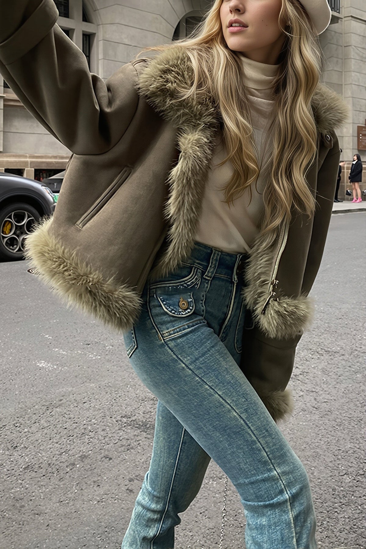 Rückansicht der Oversize-Jacke mit lässiger Passform