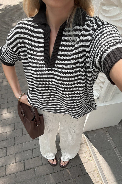 Strickpullover mit Polokragen und kurzen Ärmeln von vorne