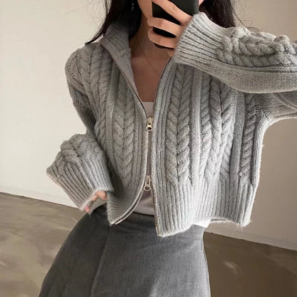 Damen Strick-Cardigan mit Reißverschluss und langen Ärmeln