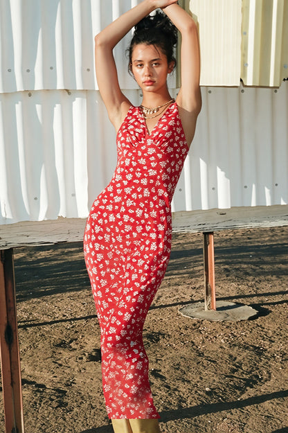 Ärmelloses Maxikleid für Damen mit floralem Muster und fließender Silhouette