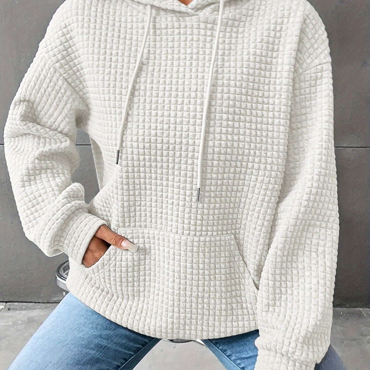 Damen Strukturierter Kapuzenpullover Mit Waffelstruktur