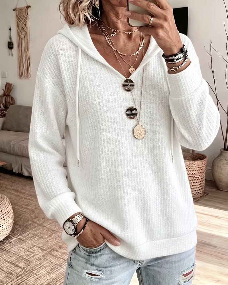 Gerippter Hoodie Mit V-Ausschnitt Und Kordelzug