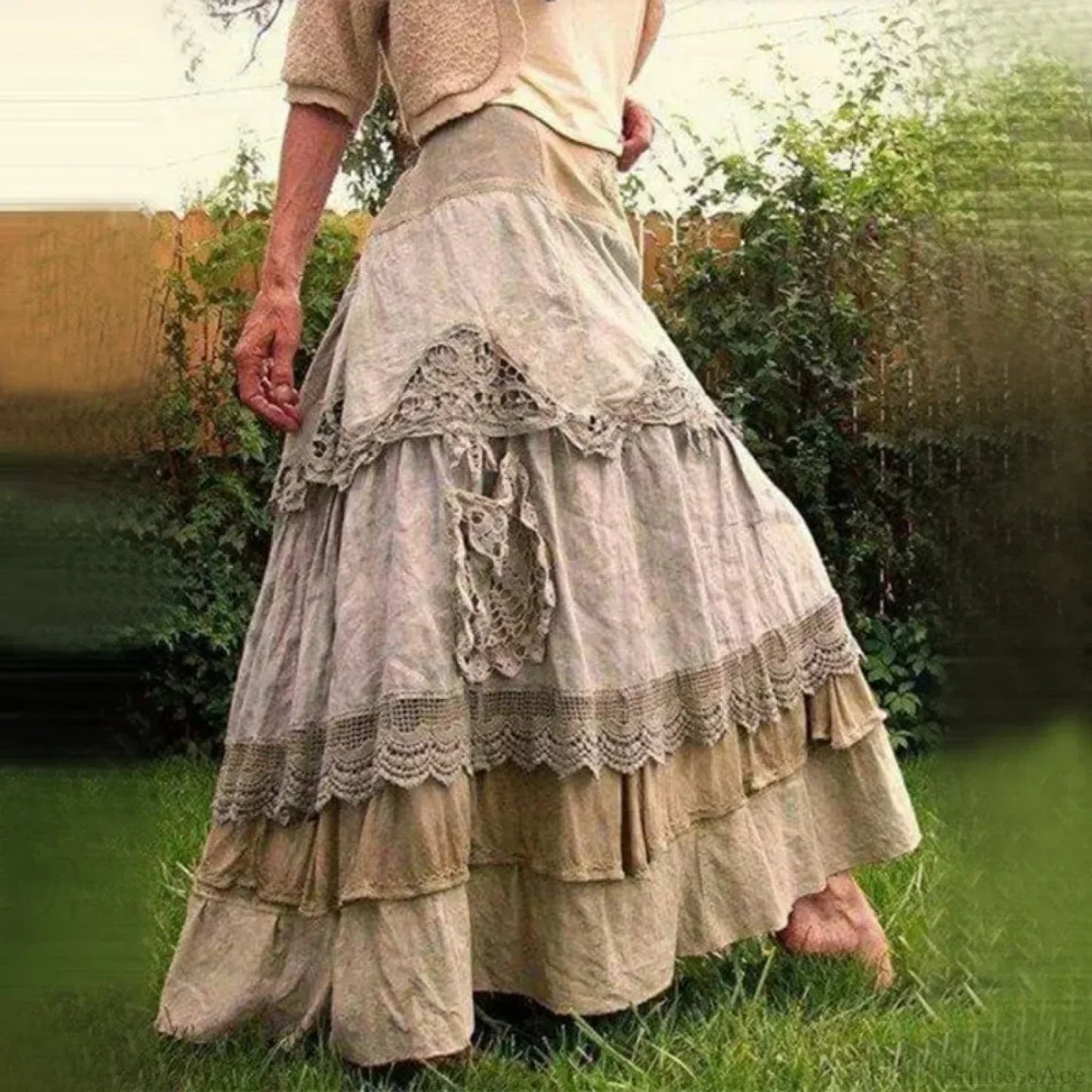 Maxirock mit Rüschen aus Baumwollmischung für Damen in Übergröße, Vintage-Stil
