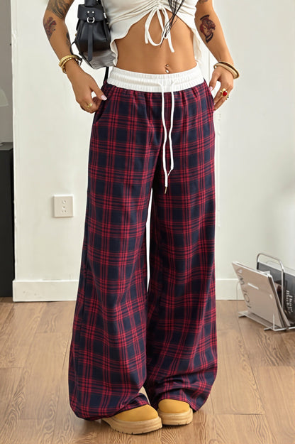 Damen Weite Karohose mit Kordelzug in kompletter Produktansicht