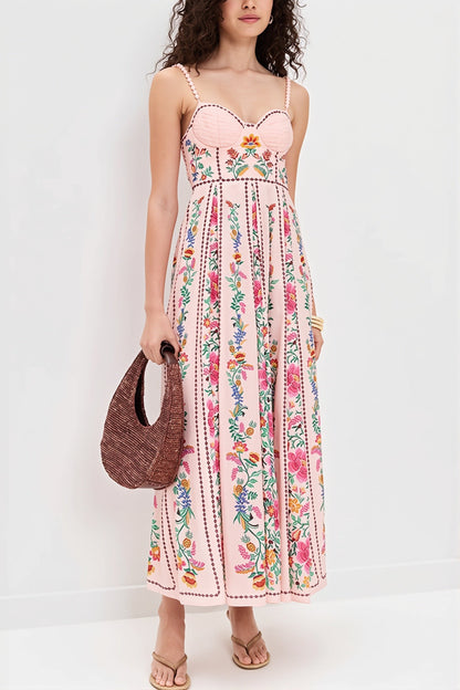 Langes Damenkleid mit floralem Print und fließendem Schnitt in Vorderansicht