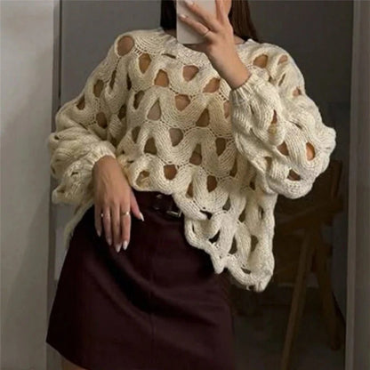 Langärmliger gehäkelter Strickpullover