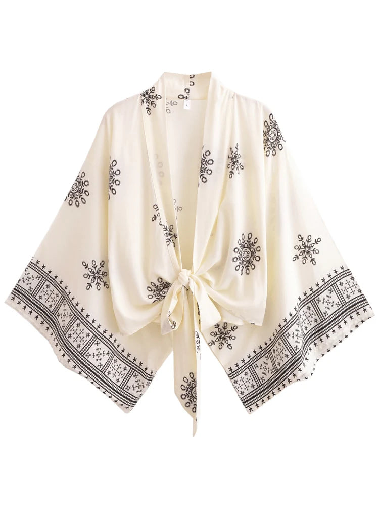 Damen Baumwolle Viskose Blumendruck Kimono Strandüberwurf