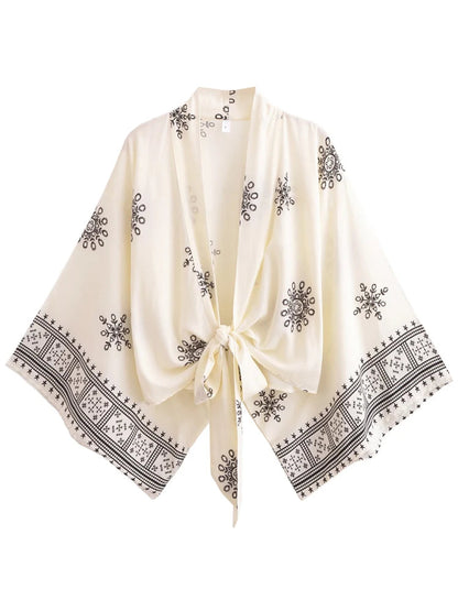 Damen Baumwolle Viskose Blumendruck Kimono Strandüberwurf
