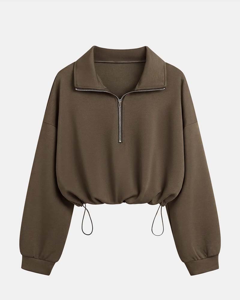 Detailansicht des Reißverschlusses am Baumwollmix-Sweatshirt