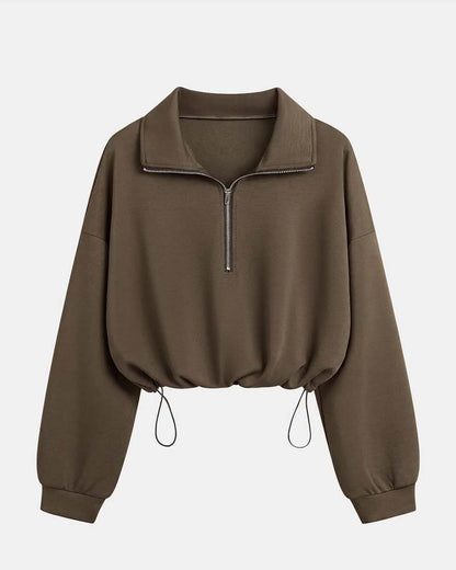 Detailansicht des Reißverschlusses am Baumwollmix-Sweatshirt