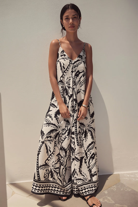 Damen-Maxikleid mit Pflanzenprint und lockerer Passform in Vorderansicht