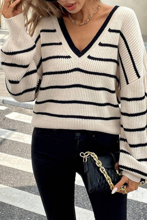 Gestreifter Damen Strickpullover mit Schleife am Rücken