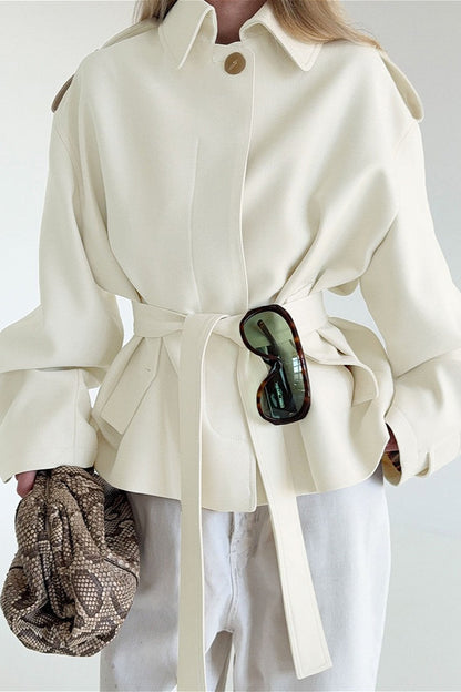 Damen Kurzer Trenchcoat Mit Gürtel Und Spitzkragen