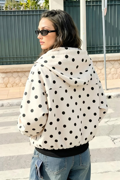 Gepunktete Damenjacke in Cropped-Länge, Rückansicht